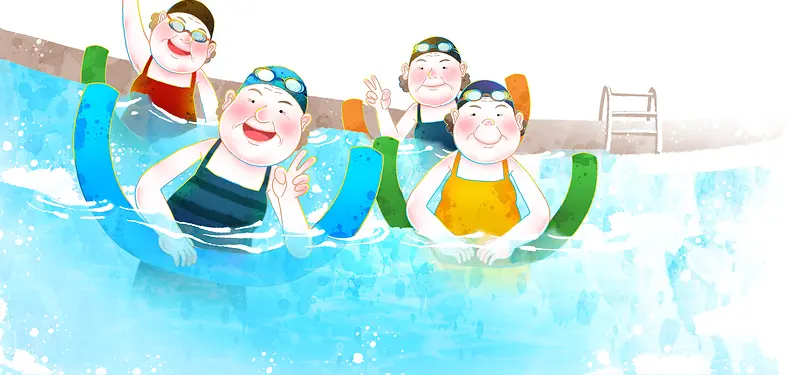 卡通人物游泳泳池海报banner