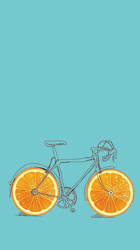 橙子自行车小清新背景
