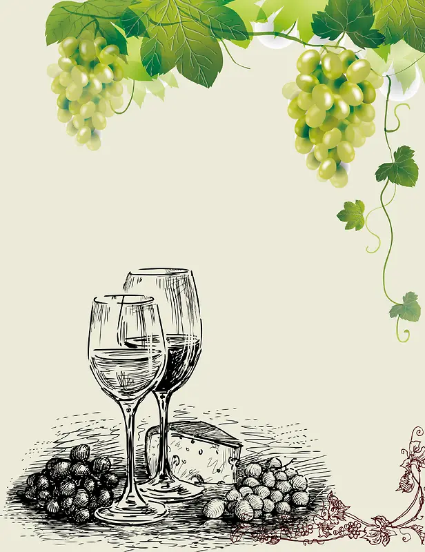 葡萄酒手绘海报背景素材