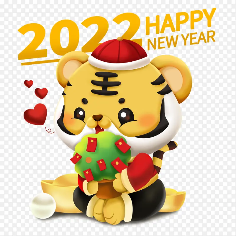 2022新年卡通立体虎抱发财树