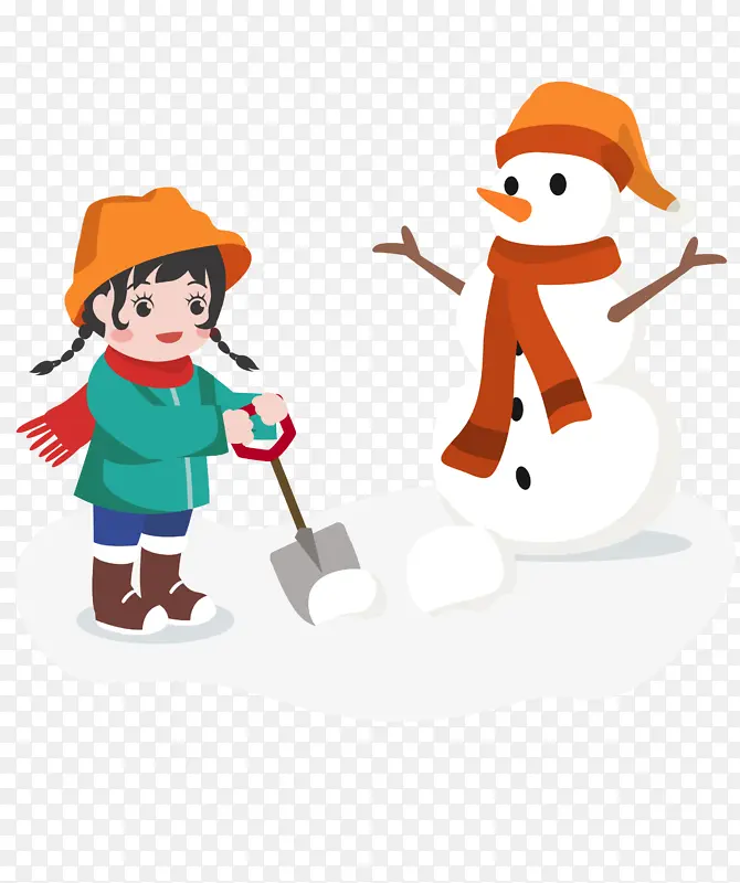 冬季卡通女孩子堆雪人