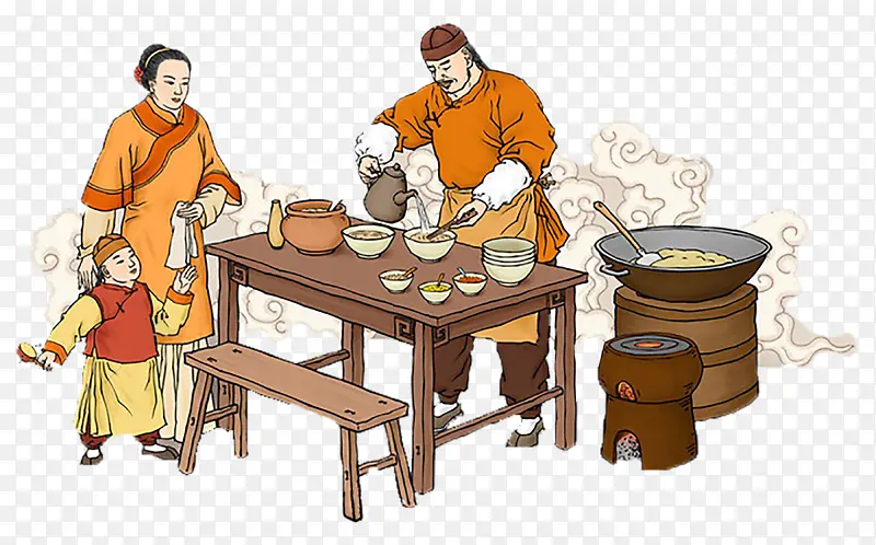 古代人物夫妻做饭作坊