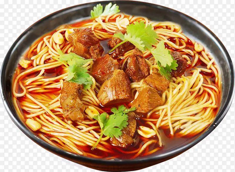 黑色碗的牛肉面