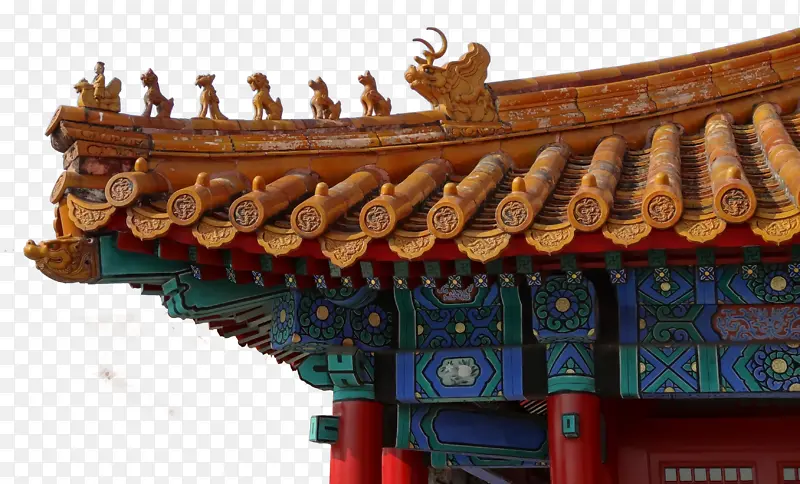 中国风古建筑宫殿金色琉璃瓦屋角屋檐