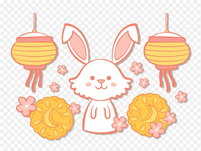 中秋佳节可爱小兔月饼元素