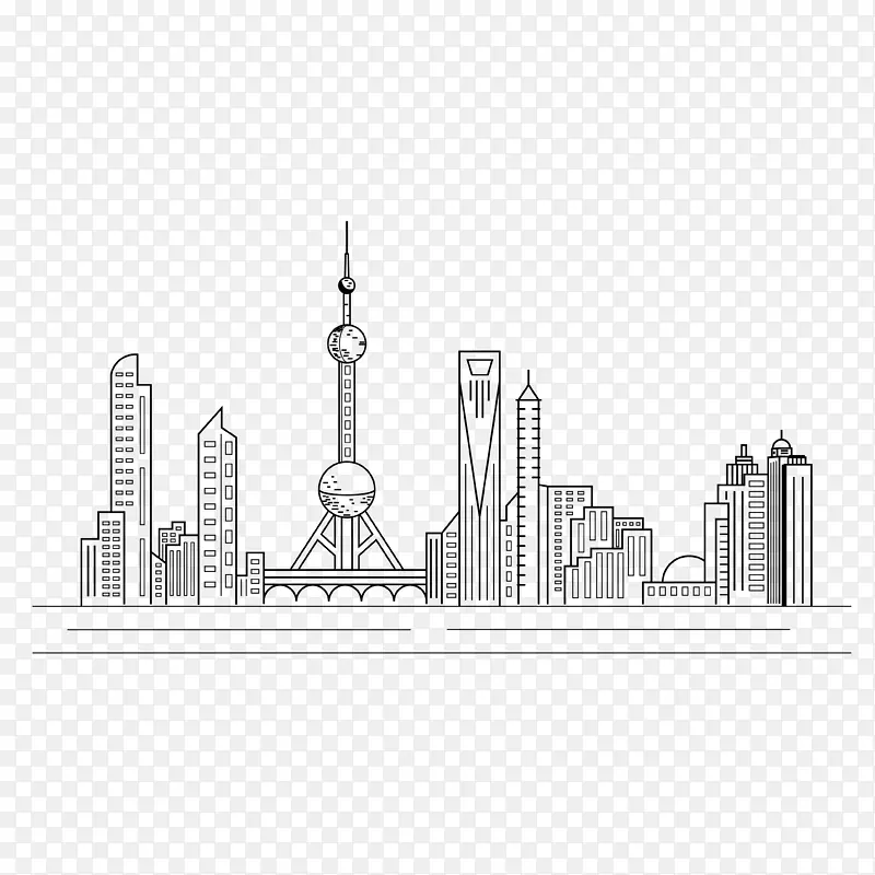 手绘线条城市上海建筑