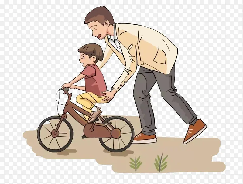 教孩子骑车的父亲