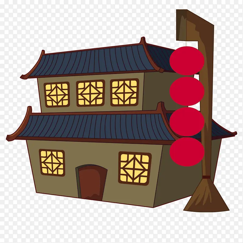 中国古代卡通建筑客栈矢量