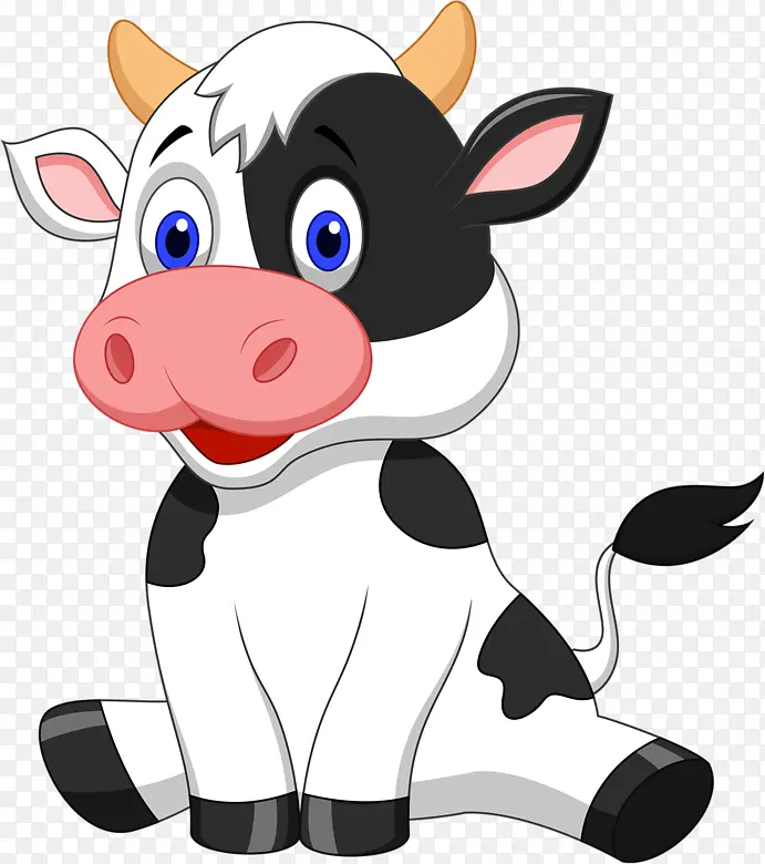 手绘卡通坐在地上的奶牛