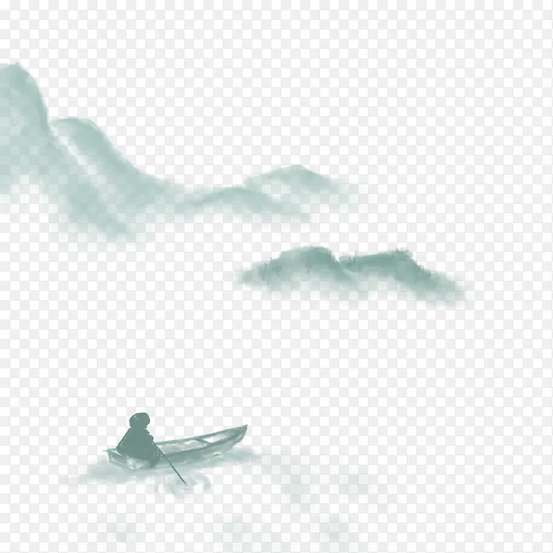中国风，清明，山水老人划船青山