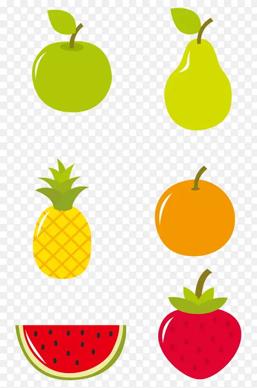 卡通矢量水果苹果草莓梨子西瓜菠萝橘子