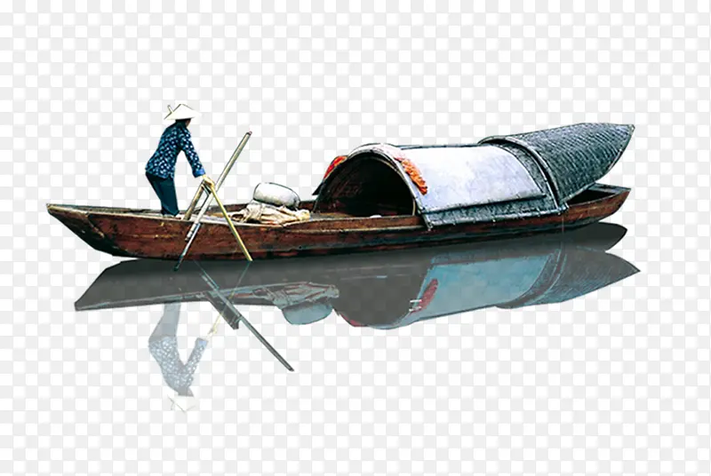 中国风手绘水墨小船透明素材