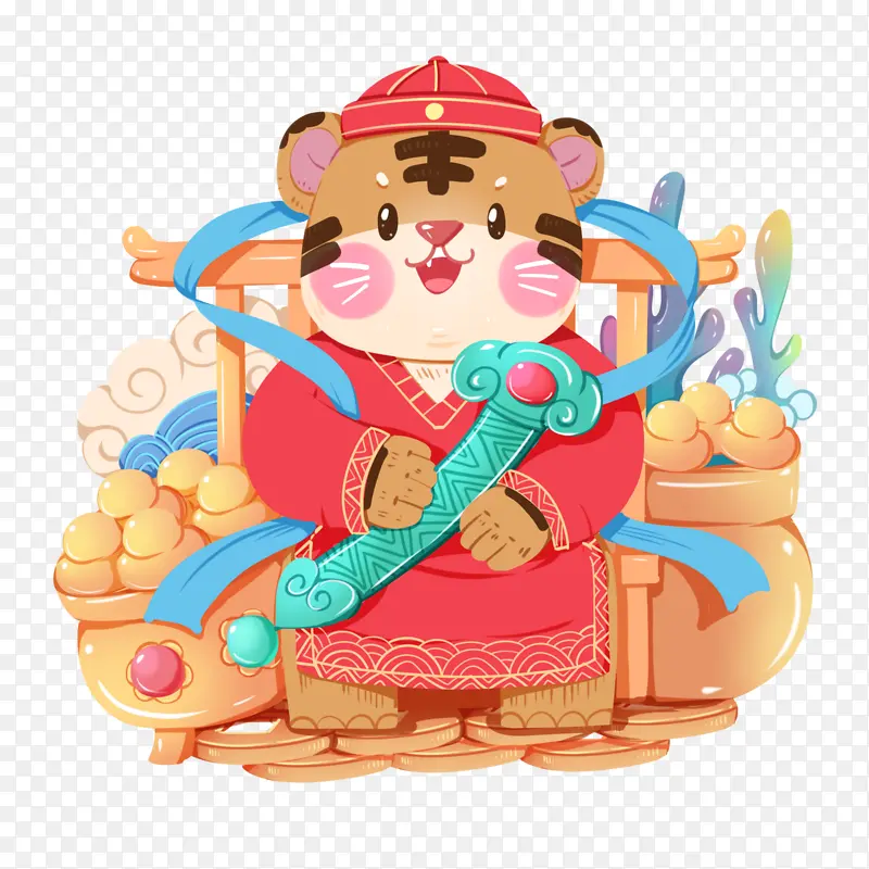 2022虎年春节财神金元宝卡通老虎