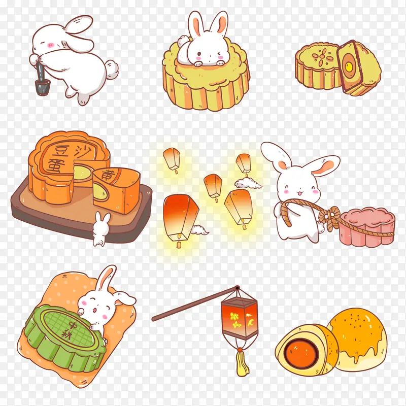 中秋兔子月饼卡通元素