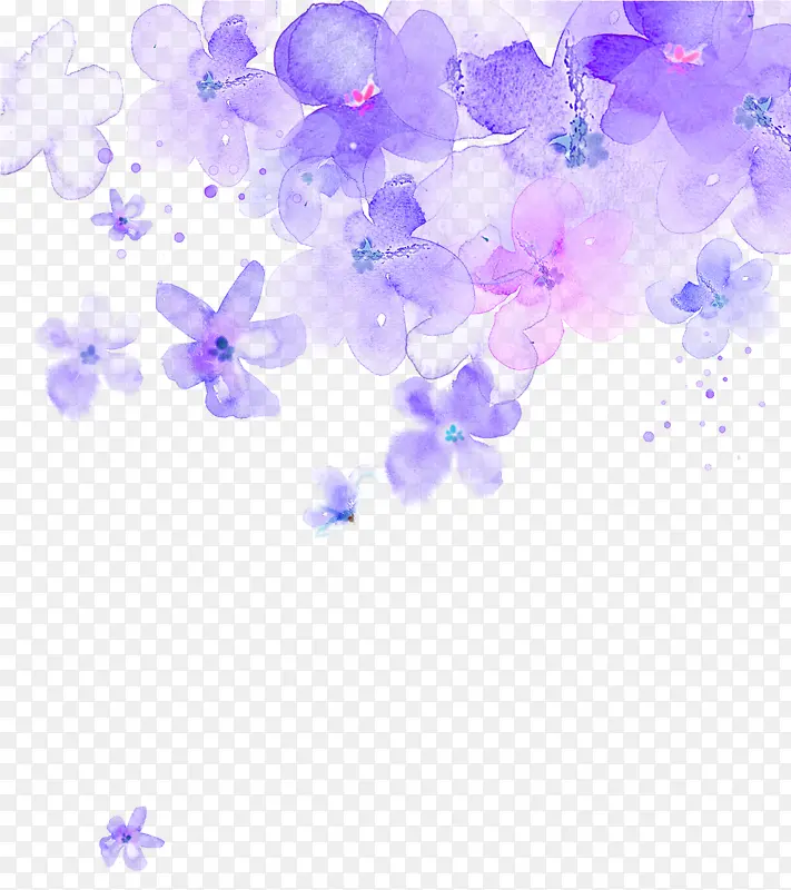 手绘水彩中国风紫色梦幻花朵边框素材