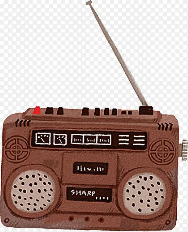 手绘复古工具元素收音机