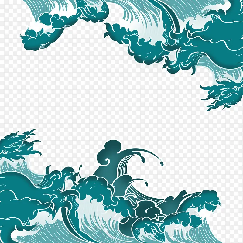 国潮中国风插画手绘海浪