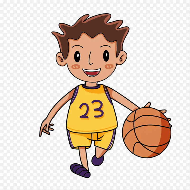 手绘体育篮球打球小男孩