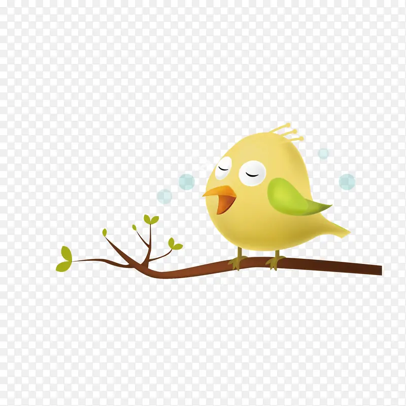卡通站在枝头上的小鸟唱歌场景元素