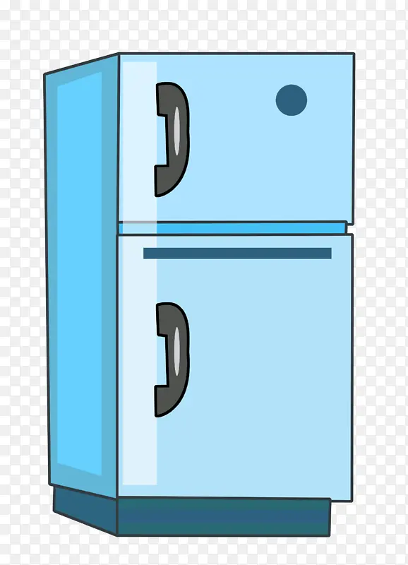 手绘蓝色冰箱插画