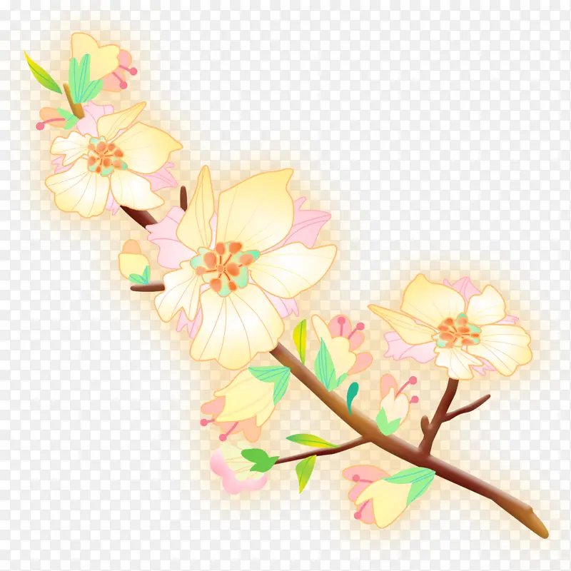清明节梨花桃花树枝手绘清新装饰元素