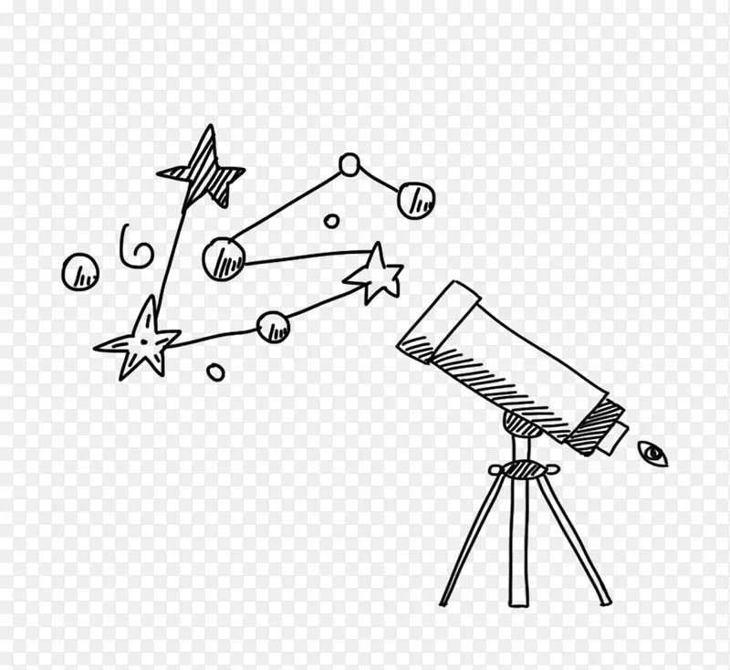 手绘黑色线描天文望远镜可爱卡通