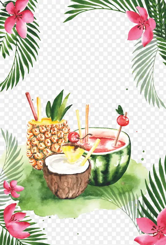 夏天水果汁饮料装饰元素