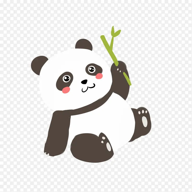 手绘可爱熊猫吃竹叶插画