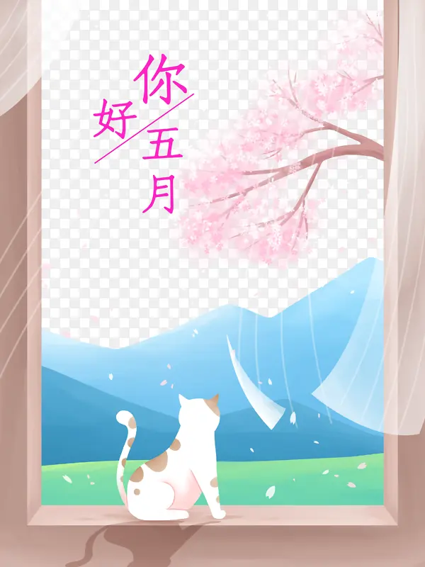 五月你好猫樱花窗台山