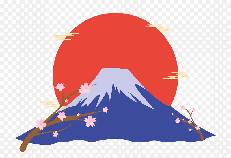 日式元素富士山和樱花