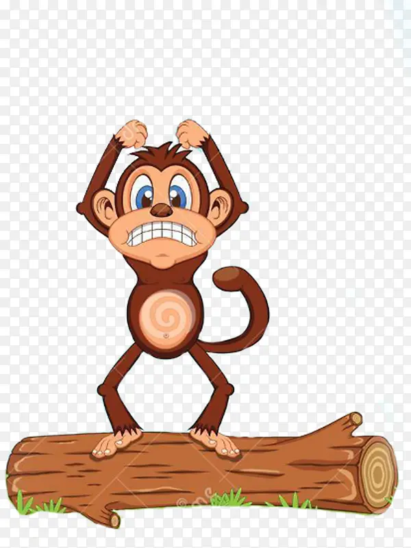 脚踩木桩的棕色猴子