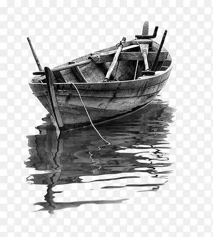 高清黑白水中小船透明素材