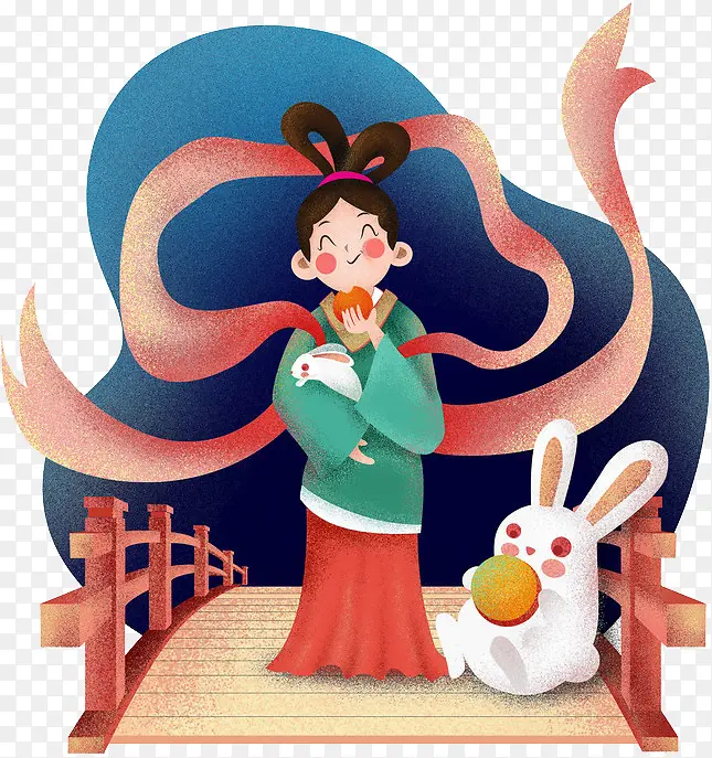 中秋嫦娥与兔子吃月饼