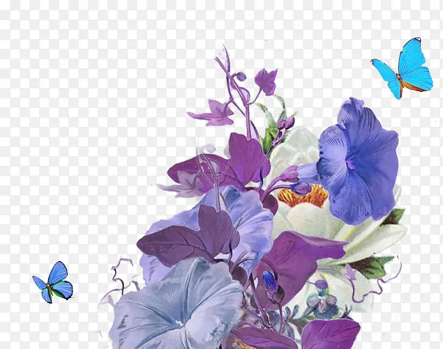 手绘紫色调花朵蝴蝶飞舞
