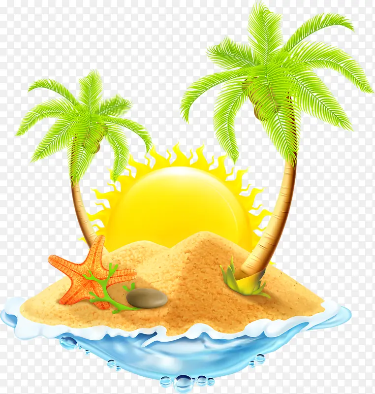 夏日卡通海滩椰子树