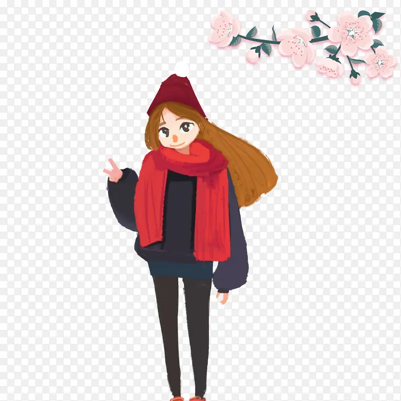 卡通人物桃花装饰元素图