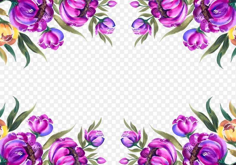 水彩清新北欧紫色花卉边框