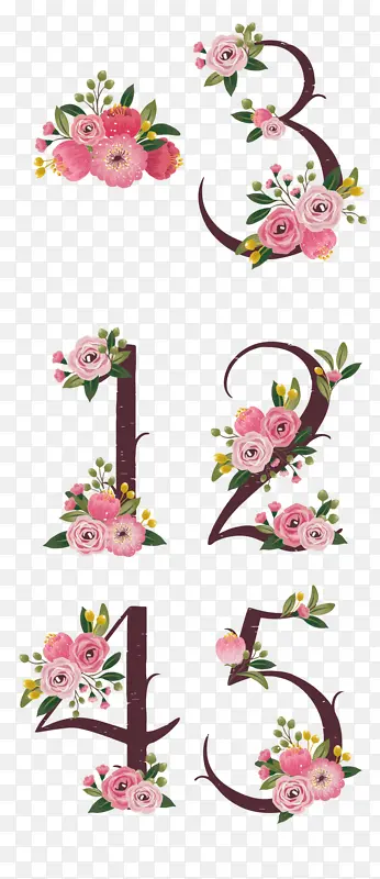 春季手绘鲜花数字