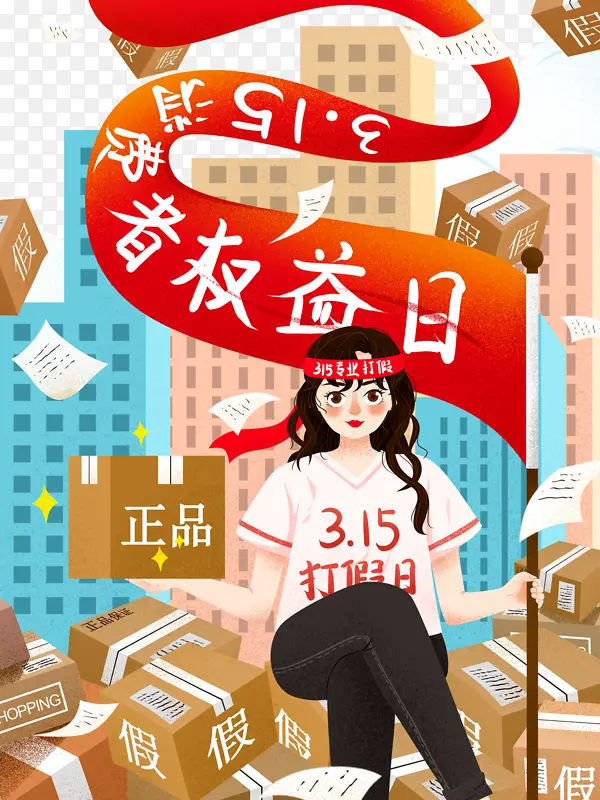 手绘卡通人物315消费者权益日元素图