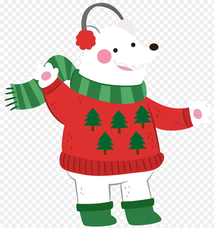 圣诞装饰元素毛衣白熊森林动物卡通矢量