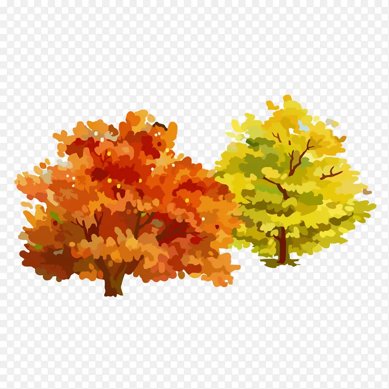 油画秋天的树