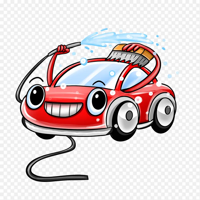 可爱卡通拟人红色洗车汽车形象