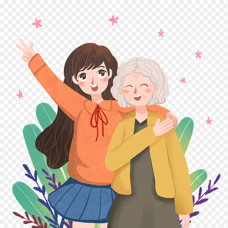 奶奶和孙女卡通图