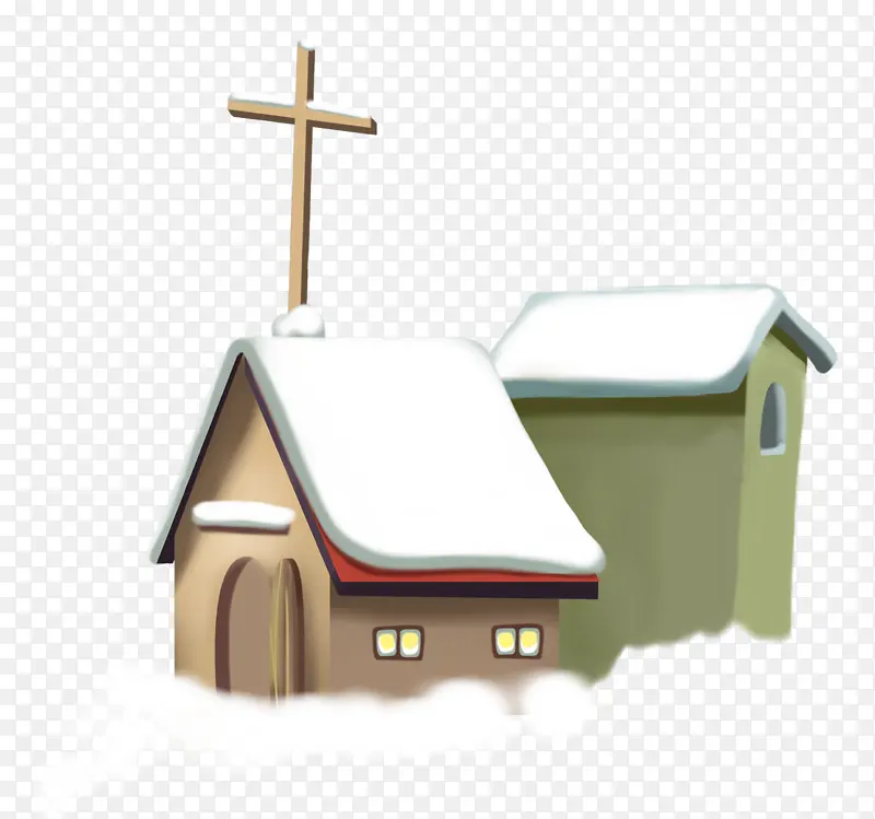 冬天积雪的房子-教堂