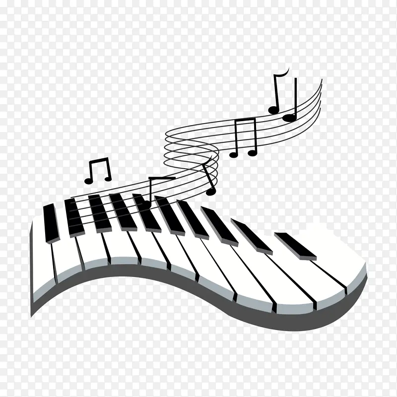 黑白钢琴琴键音符插画