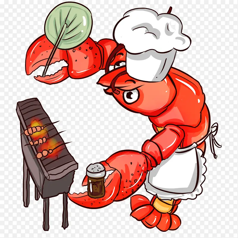 小龙虾烧烤卡通插画