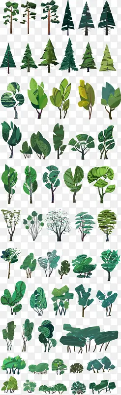 绿色插画各种树