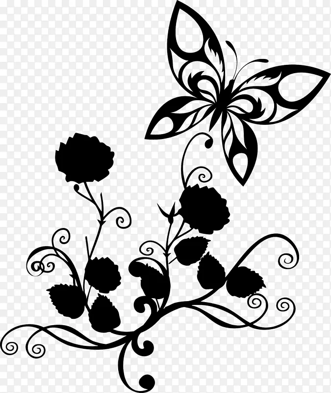 蝴蝶花朵蕾丝手绘黑白色