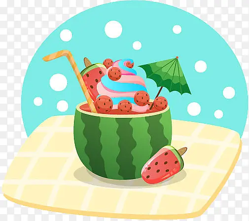 彩色夏日西瓜冰激凌雪糕果汁