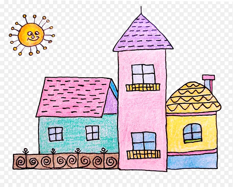 原创彩色手绘彩色卡通房子